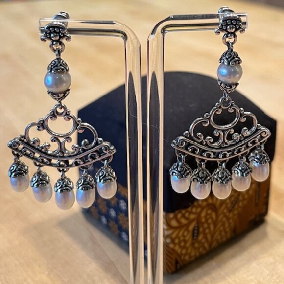 Novica Jewelry - Sterling Silver Pearl Chandelier Earrings – new in box